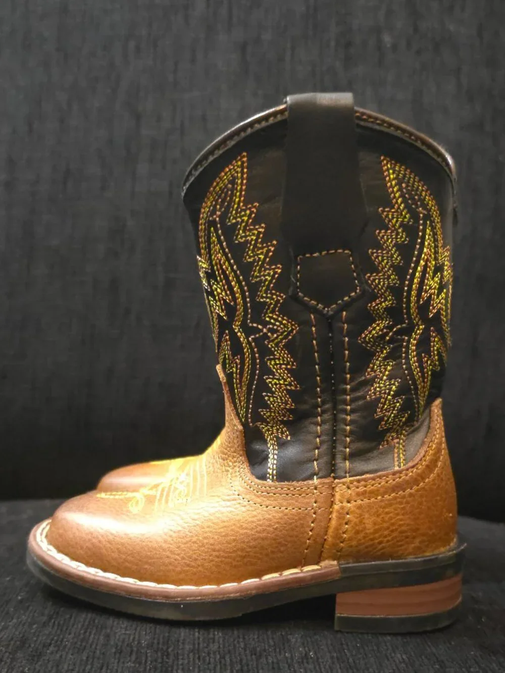 J.B. Dillon Kids Black and Brown Leather Western Cowboy Boots - Size 5